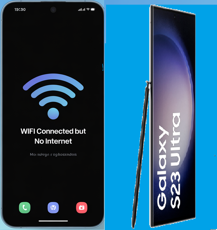 Samsung S23 WiFi connected but no internet error screen