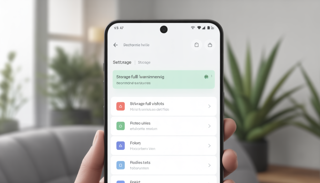 Android storage full warning displayed on smartphone screen