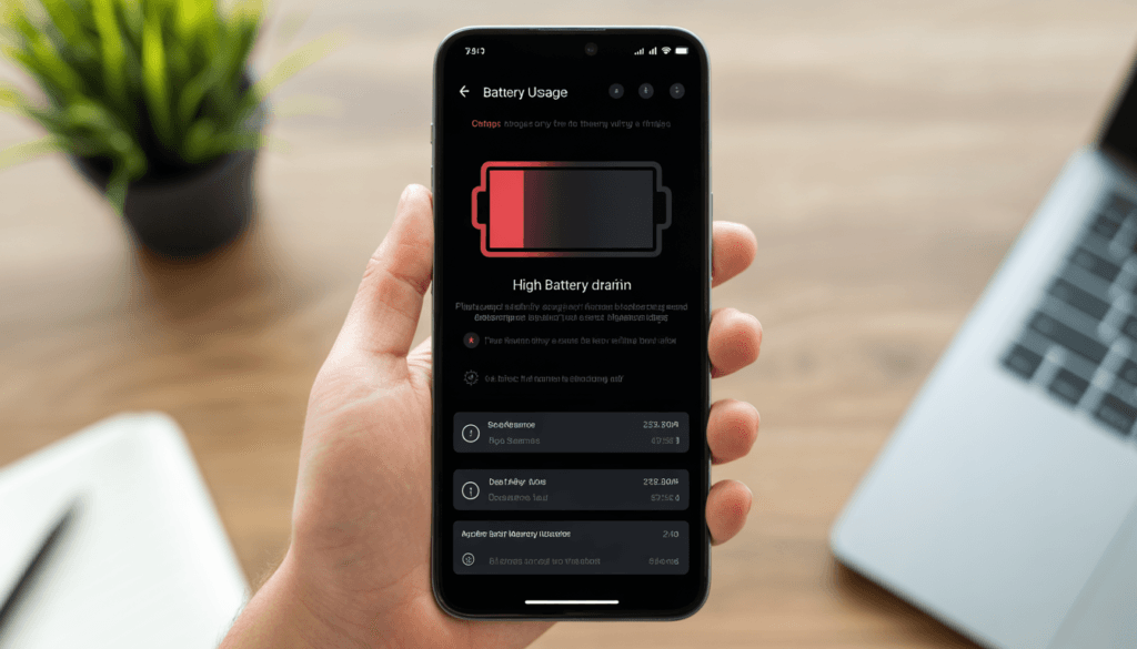 Android battery draining fast warning displayed on smartphone screen