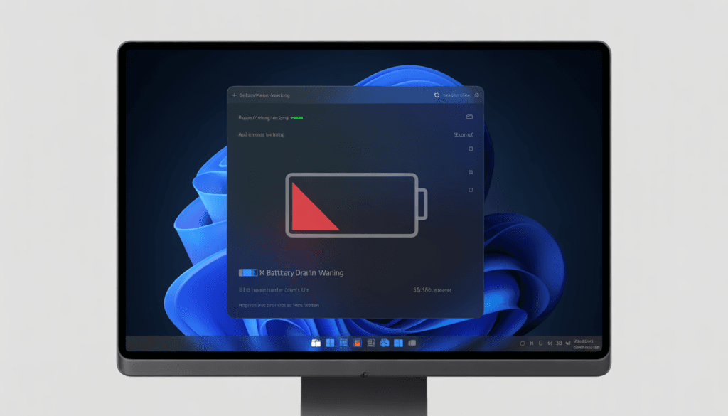 Windows 11 laptop battery draining fast warning shown on computer screen