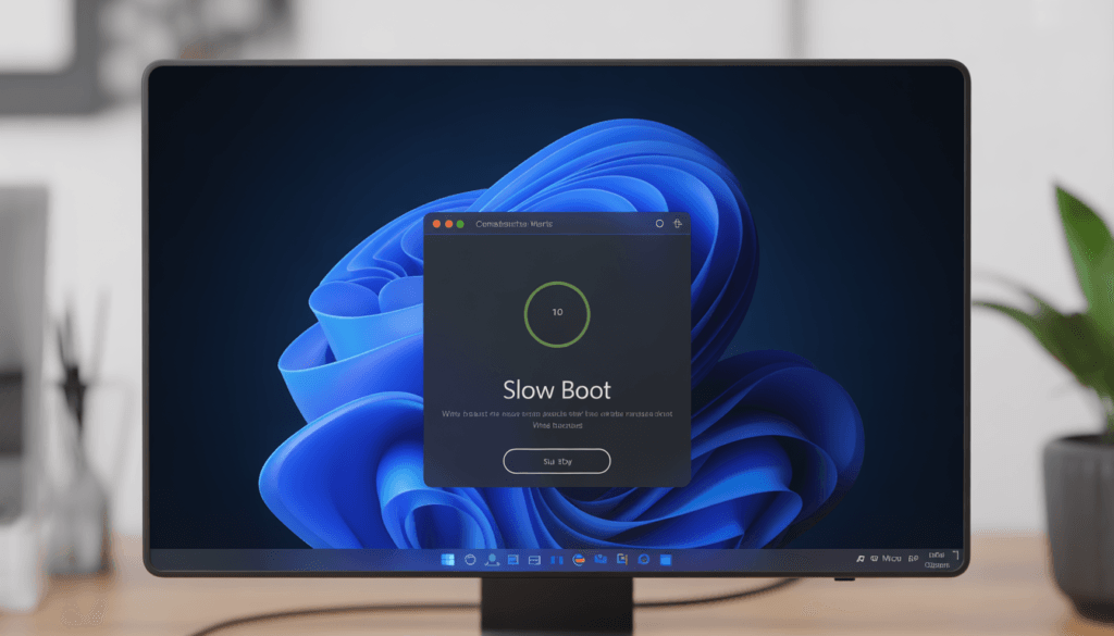 Windows 11 slow startup problem displayed on computer screen
