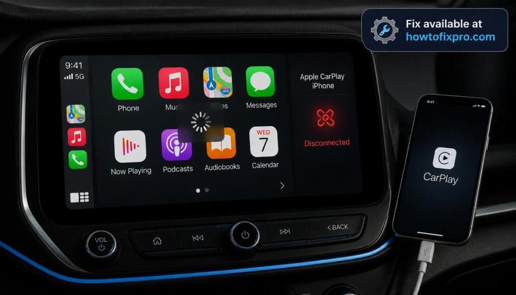 Apple CarPlay freezing on car display screen with lag indicator