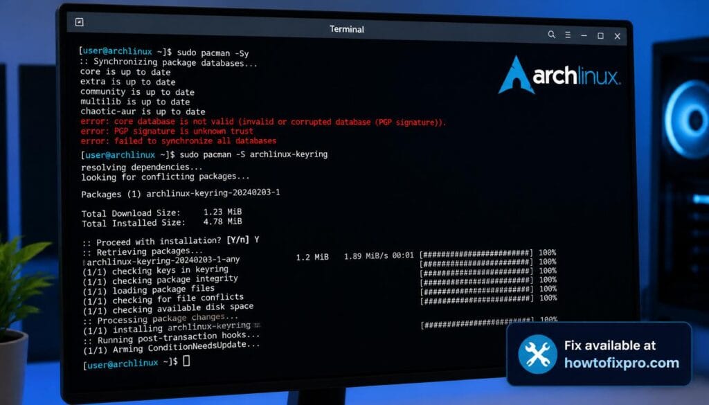 Arch Linux PGP signature unknown trust error in terminal