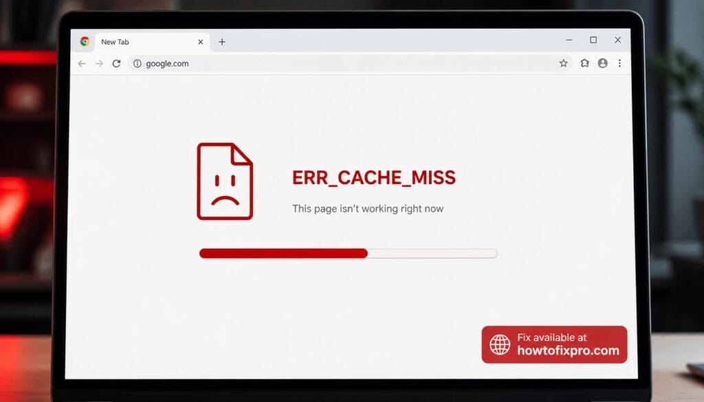Chrome ERR_CACHE_MISS error message on computer screen