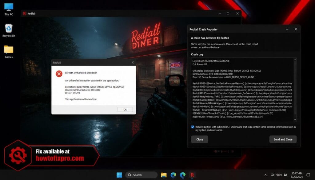 DirectX unhandled exception error message on game crash screen