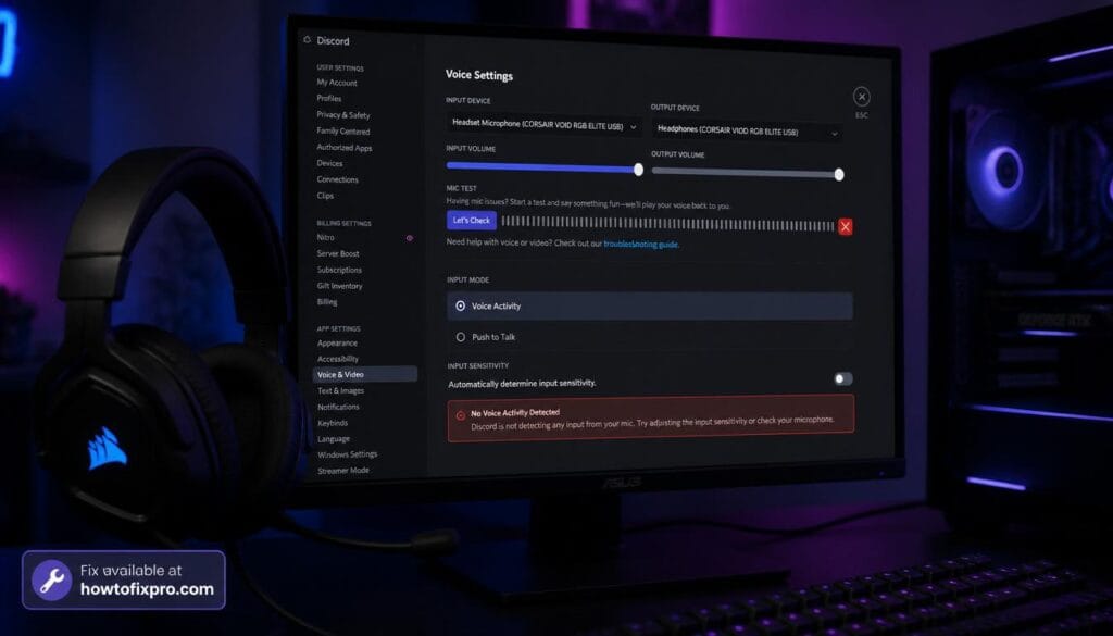 Discord mic not working - headset connected but voice input showing no activity