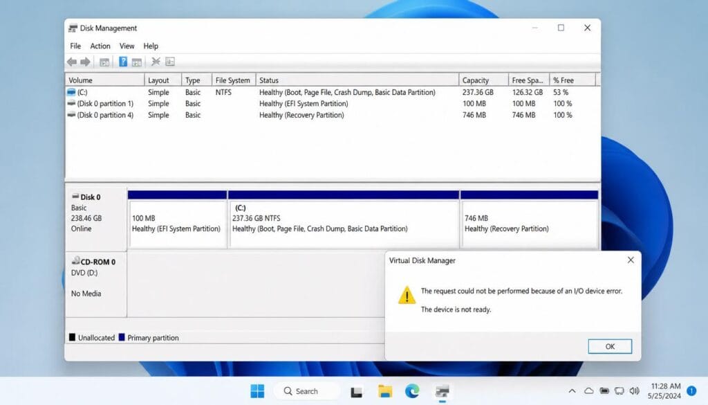 External hard drive not showing in Windows 11 displayed on computer screen