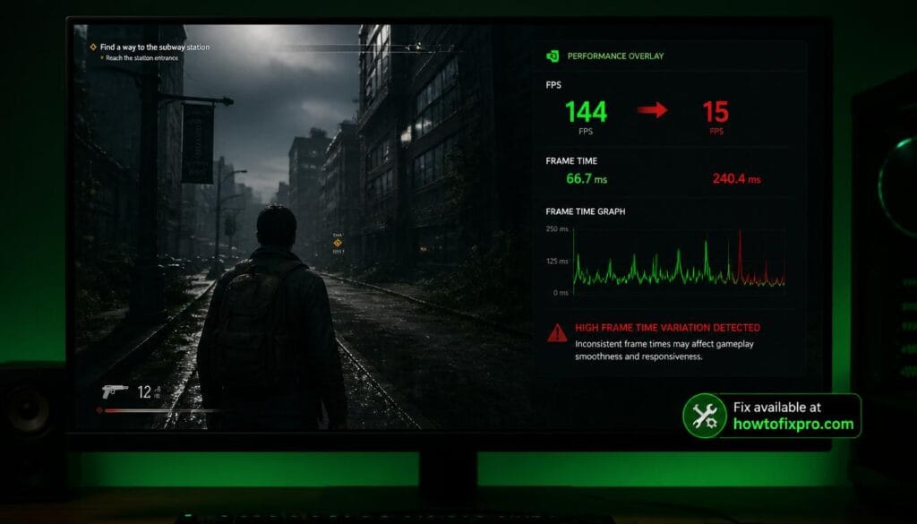 Game stuttering and FPS drop on Windows 11 - frame time graph showing spikes