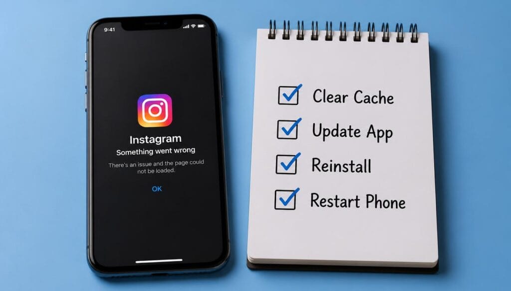 Instagram keeps crashing fix - smartphone showing crash error message and solutions