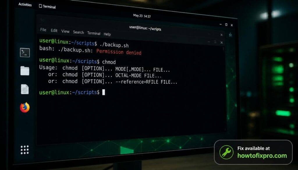 Linux permission denied error in terminal with chmod command
