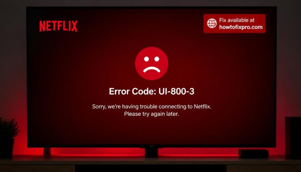 Netflix error code UI-800-3 - TV screen showing error message with sad face icon