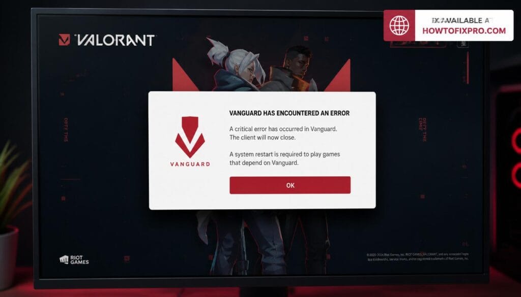 Riot Vanguard crash error on Windows 11 Valorant screen