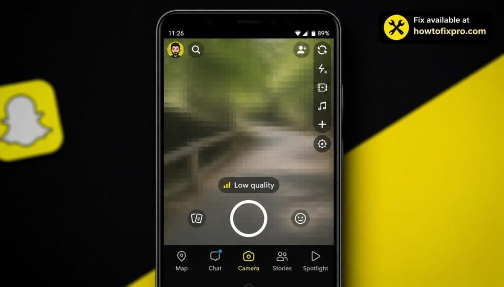 Snapchat camera quality android - phone showing blurry snap and pixelated photo