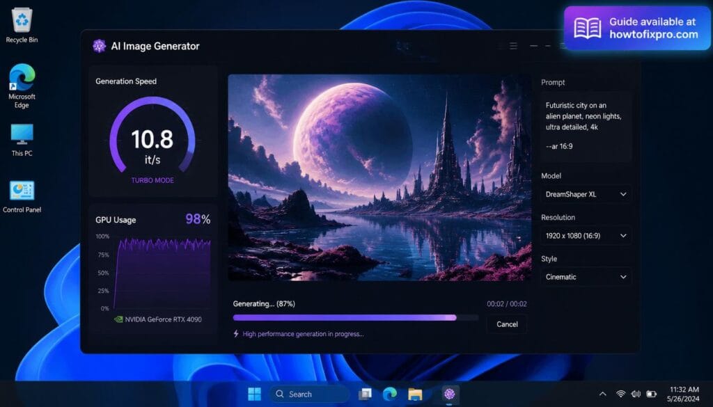 AI image generation speed optimization on Windows 11 - GPU settings and performance metrics