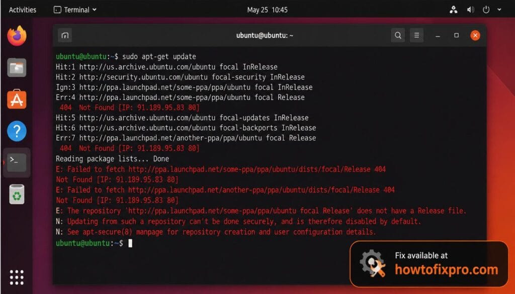Ubuntu failed to fetch apt-get update error in terminal