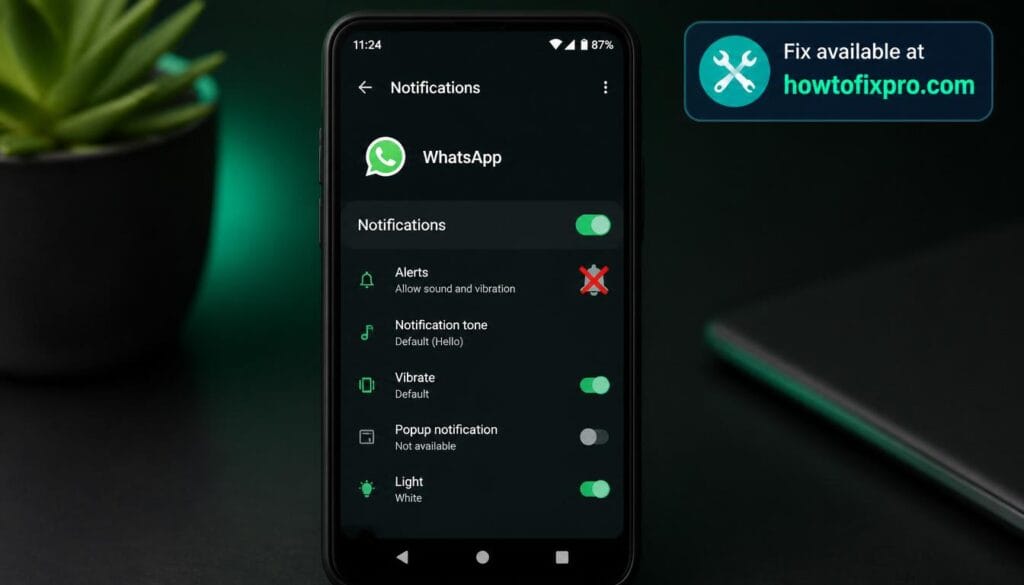 WhatsApp notifications not working android - phone showing no alert error