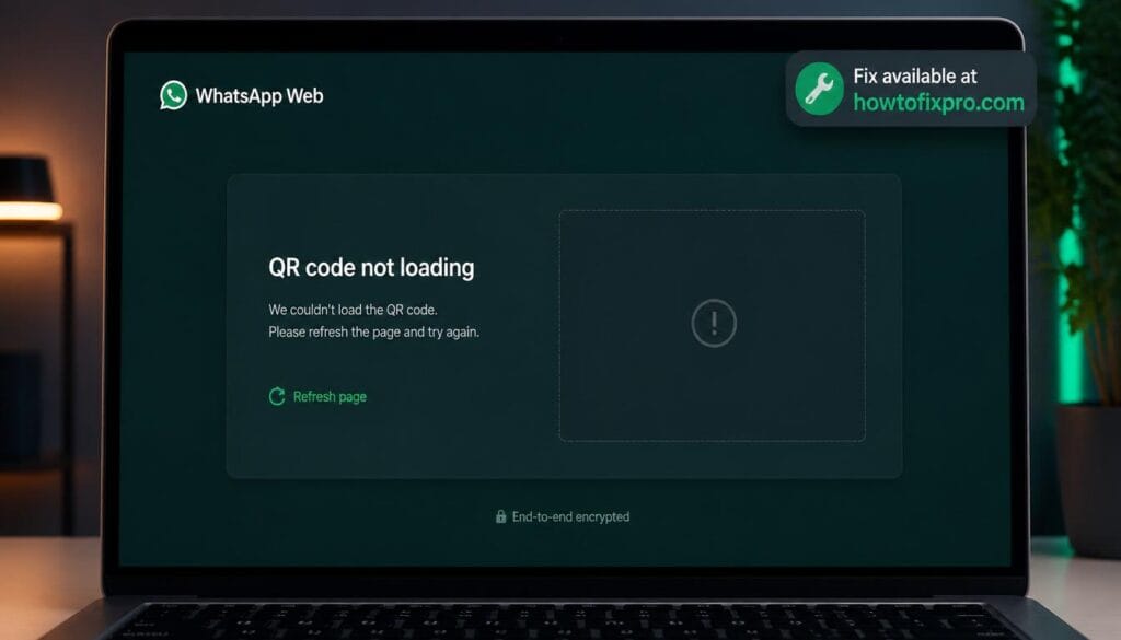 WhatsApp Web QR code not loading - error screen showing QR code failure