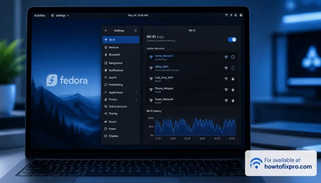 Wi-Fi dropping frequently on Fedora Linux - network icon showing disconnected