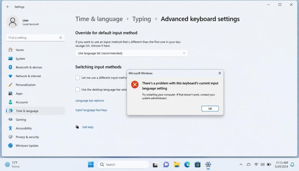 Windows 11 keyboard not working error displayed on computer screen