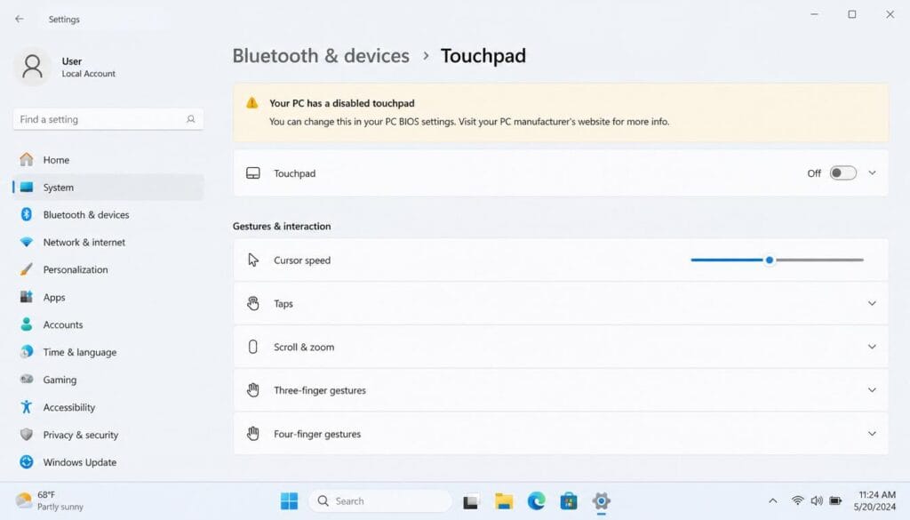 Windows 11 touchpad not working error displayed on computer screen