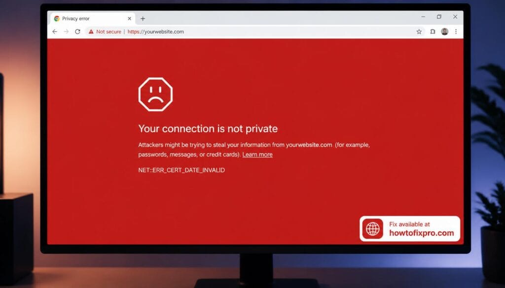 Your connection is not private error on Chrome browser with red warning screen