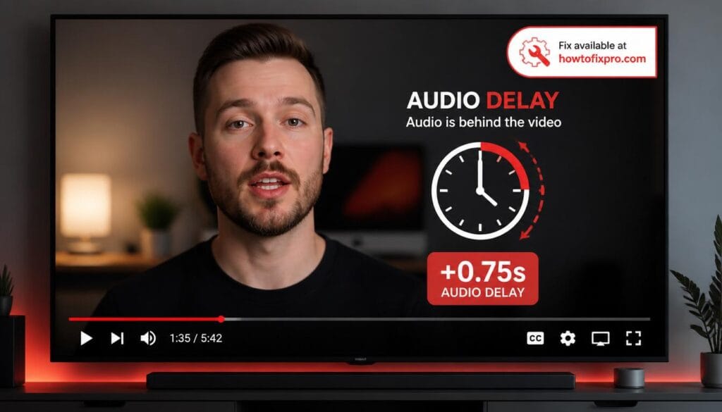 YouTube audio video out of sync - TV screen showing mouth movement with sound delay
