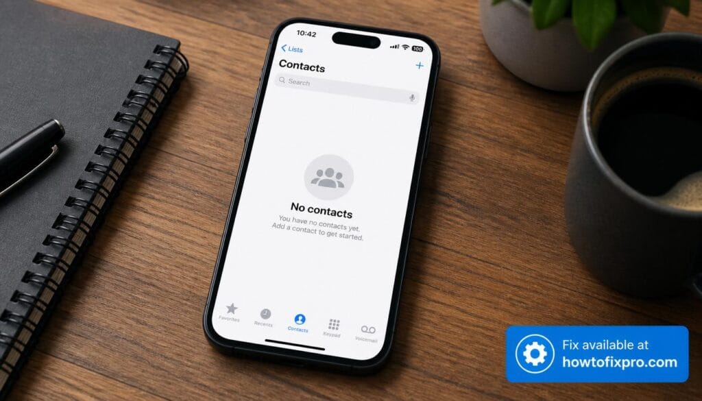 Smartphone showing Android contacts not showing error with blank list – a common scenario when Android contacts not showing occurs