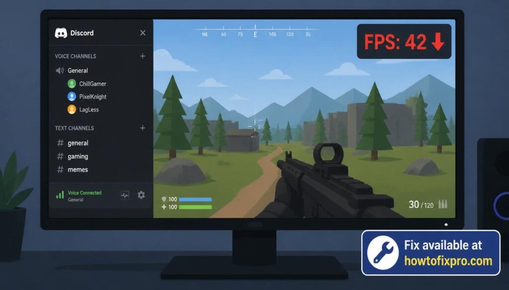 Discord overlay causing FPS drops with a game performance warning – a common scenario when the overlay impacts gaming performance.