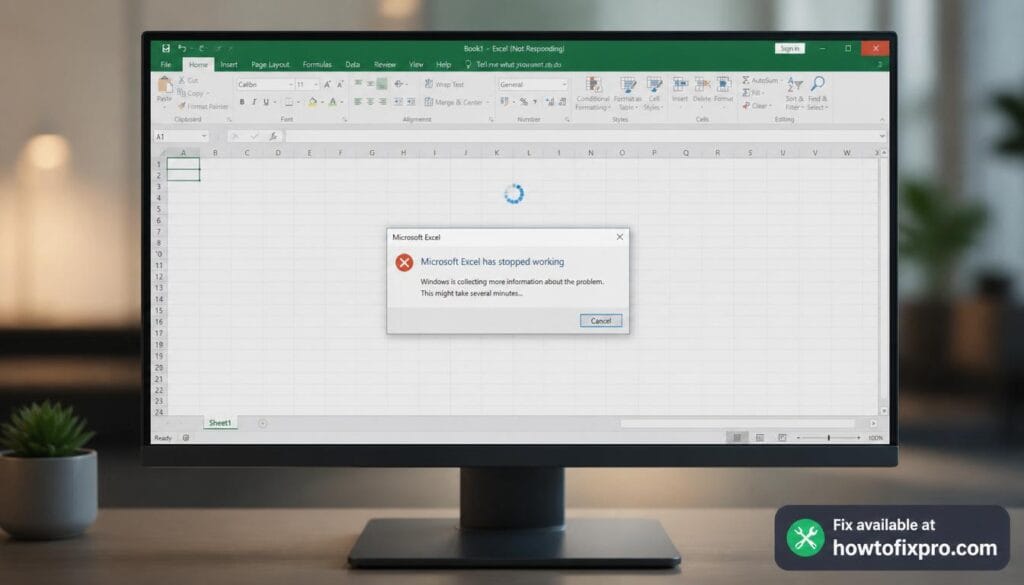 Excel not opening with a frozen loading screen on Windows – a common scenario when Excel fails to start or freezes during loading.