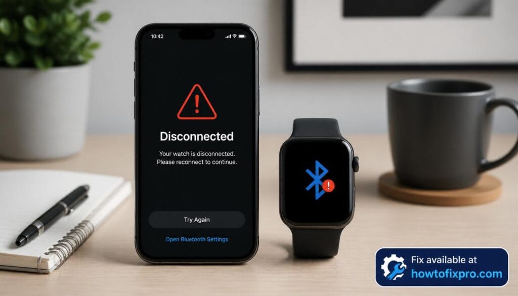 Smartphone and Galaxy Watch showing disconnection warning – a common scenario when Galaxy Watch disconnecting randomly occurs
