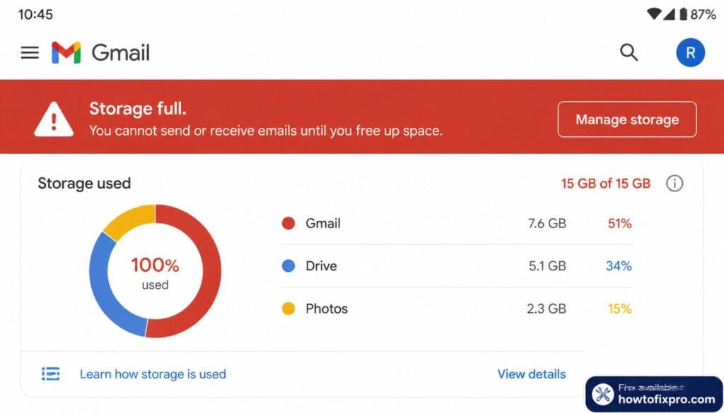Fix Gmail storage full error and free up space on Android