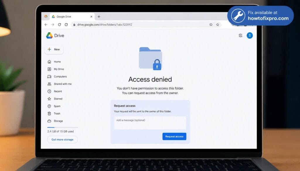 Google Drive access denied error message on computer screen
