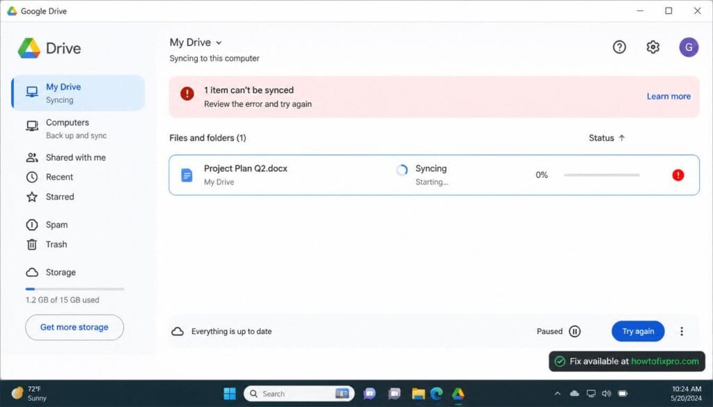 Fix Google Drive sync not working or stuck on Windows and Mac