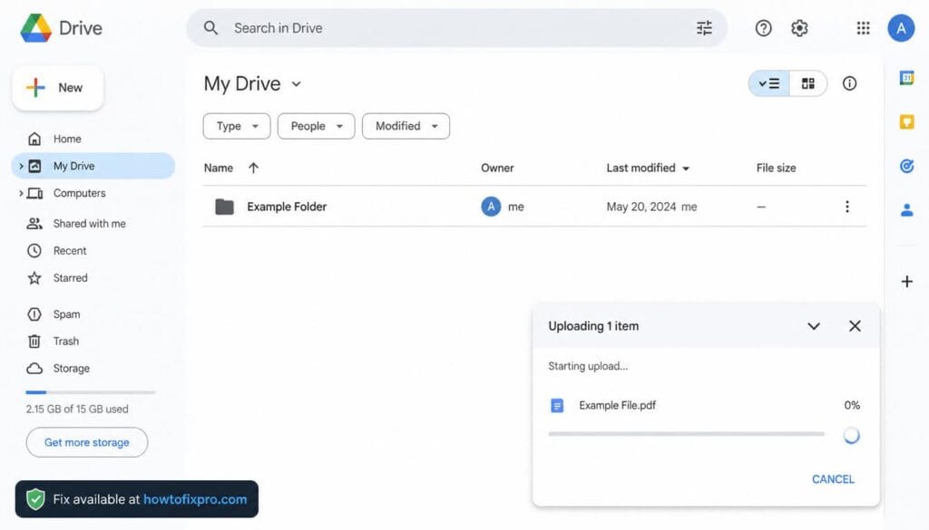 Fix Google Drive upload stuck at 0% on desktop and mobile