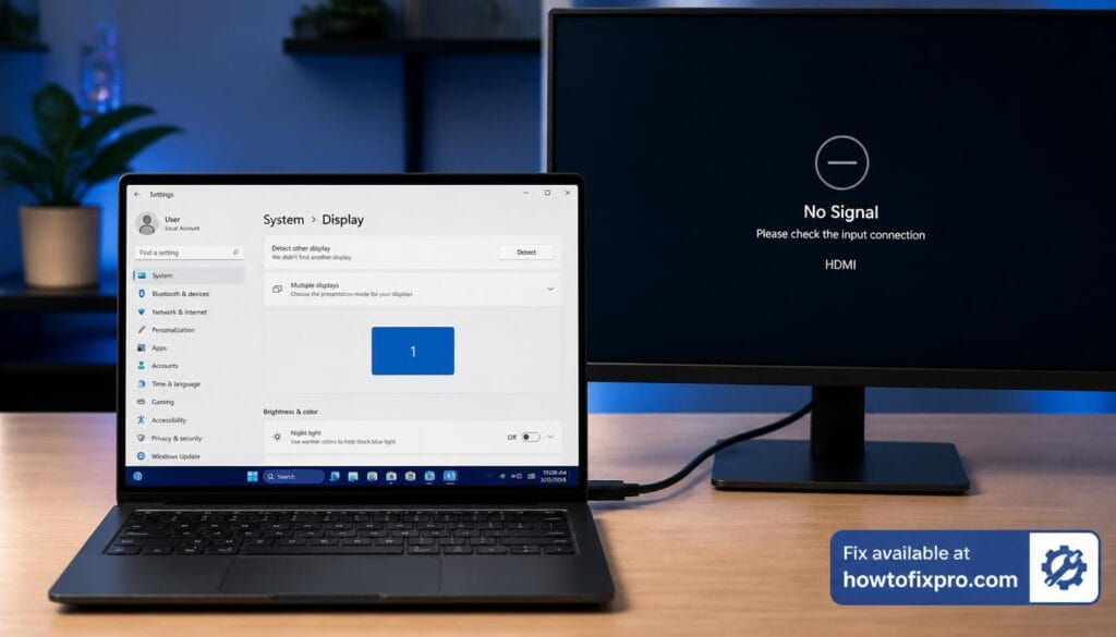 HDMI port not working on Windows 11 laptop with external monitor showing no signal