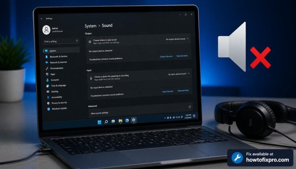 Headphone jack not working on Windows 11 laptop - audio settings screen