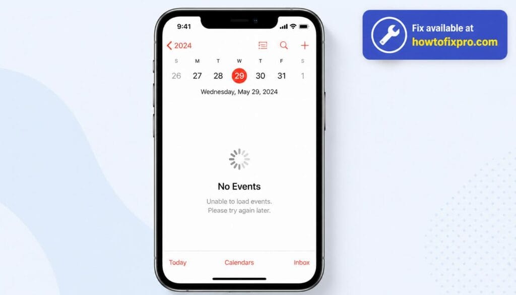 iPhone Calendar not syncing with a "No Events" error on the screen – a common scenario when Calendar fails to update with new events.