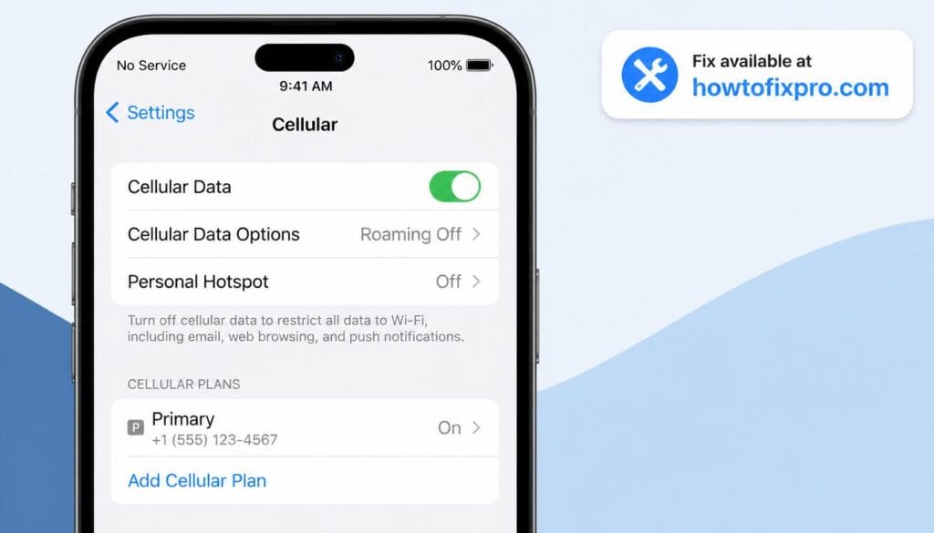 iPhone cellular data not working after update with a "No Service" error on the screen – a common scenario when cellular data fails after an iOS update.