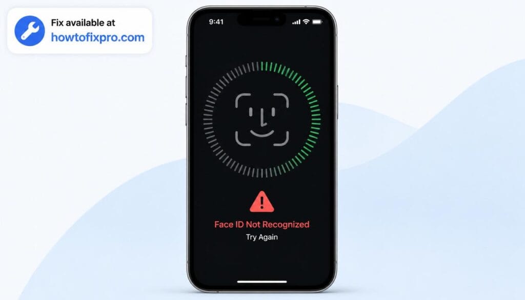 iPhone Face ID not working with a red error message on a locked screen – a common scenario when Face ID fails to recognize the user.
