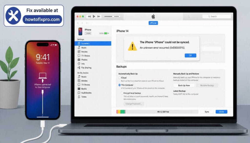 iPhone iTunes sync not working with a sync error on the computer screen – a common scenario when iTunes fails to sync with the iPhone.