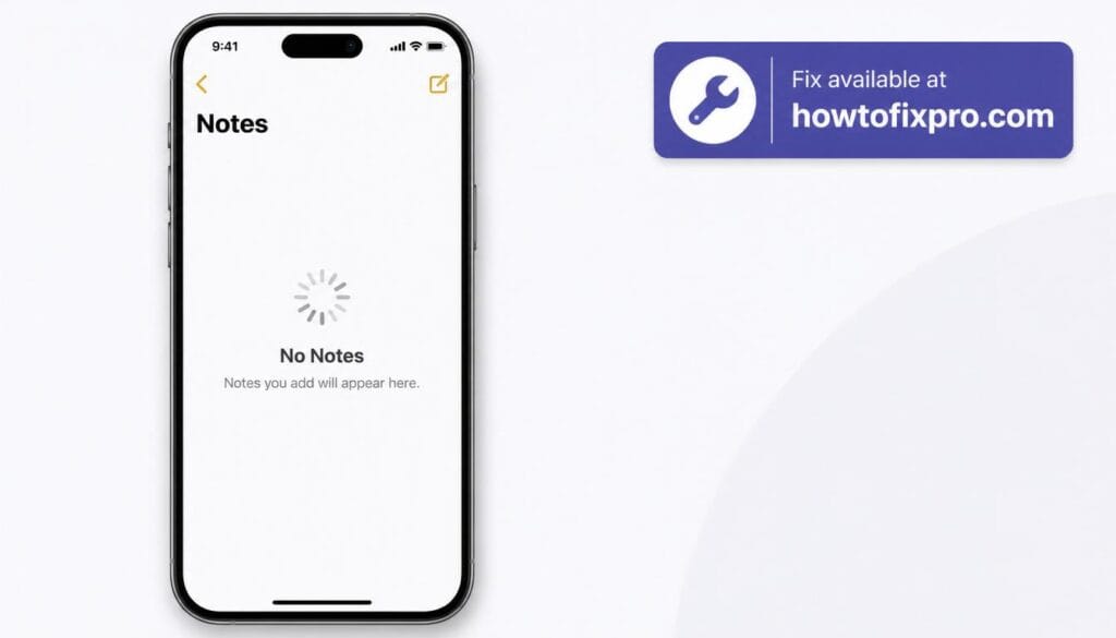 iPhone Notes not syncing with a "No Notes" error on the screen – a common scenario when Notes fail to sync across devices.