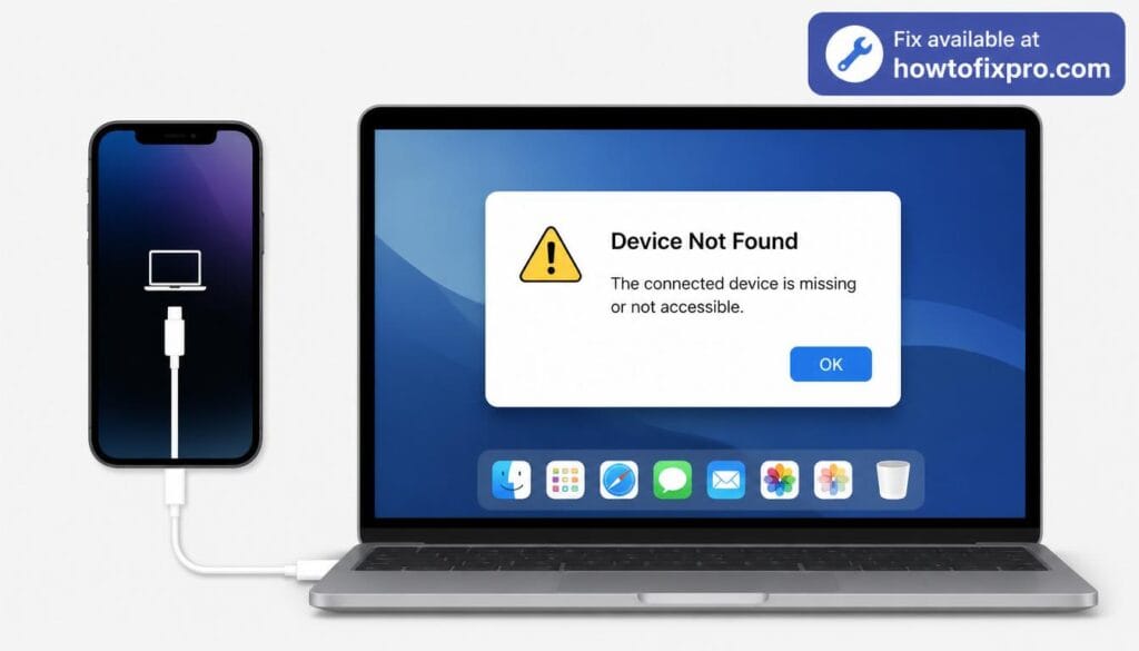 iPhone Trust This Computer not showing with a connection error on the screen – a common scenario when the trust prompt fails to appear.