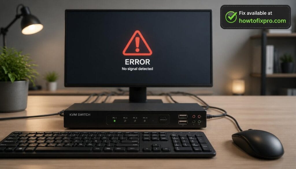 KVM switch not detecting keyboard or mouse with a connection error on the monitor – a common scenario when USB devices fail to be recognized.