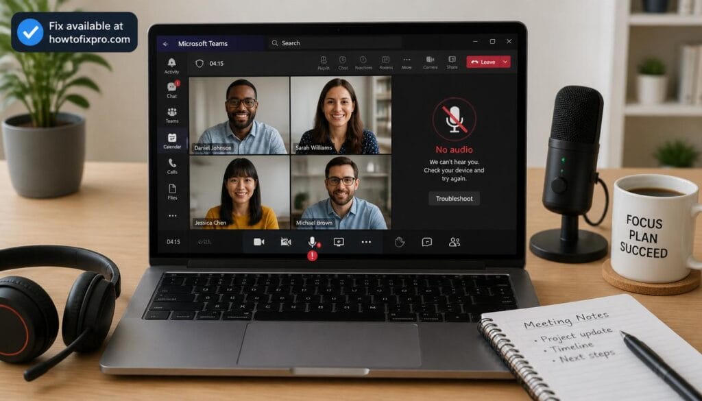 Laptop showing Microsoft Teams audio not working error – a common scenario when Microsoft Teams audio not working occurs