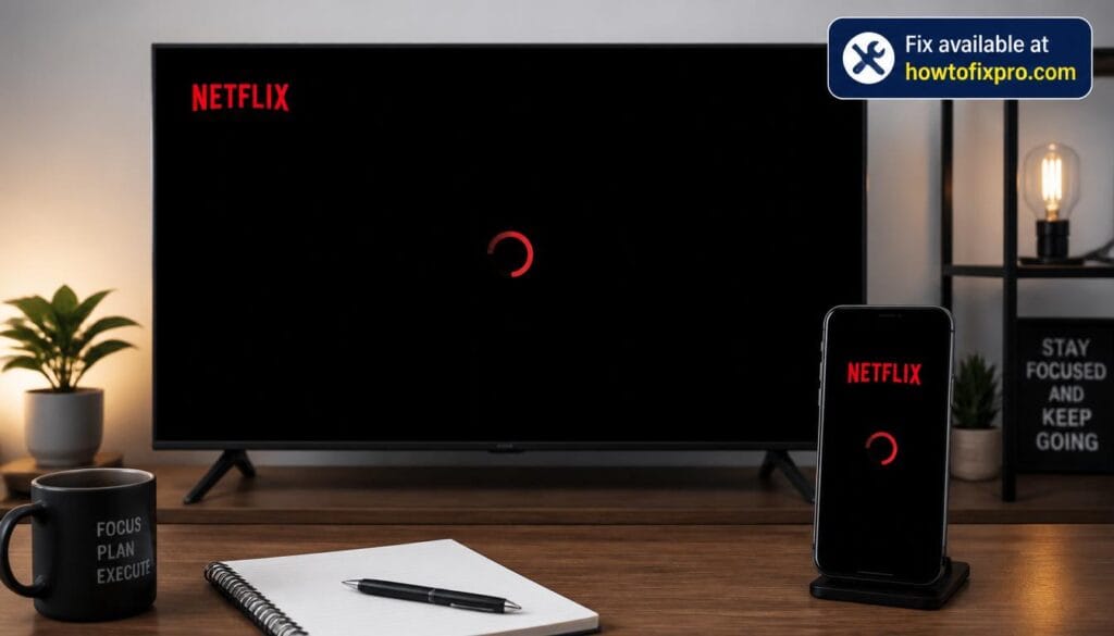 Smart TV and smartphone showing Netflix not loading with spinning red circle – a common scenario when Netflix not loading occurs