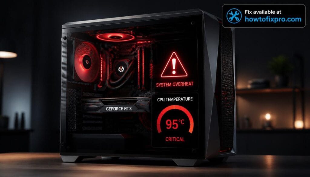PC shuts down under load with a critical warning on the monitor – a common scenario when the system fails during demanding tasks.