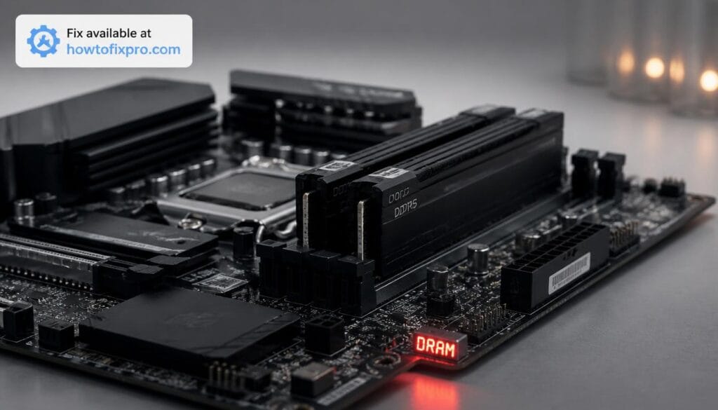 PC won't boot after enabling XMP with a red DRAM light on the motherboard – a common scenario when memory overclocking fails.