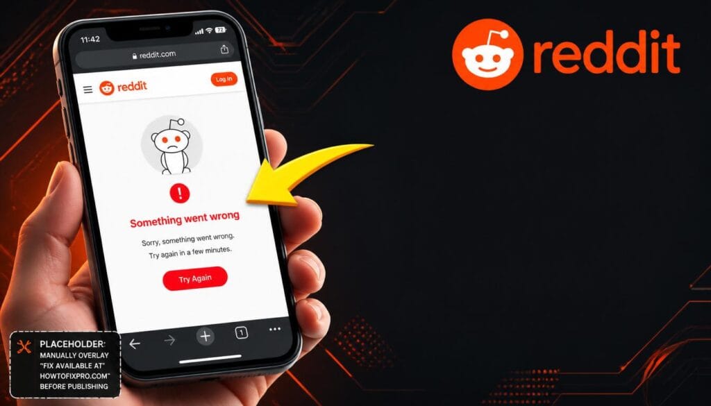 Reddit Something went wrong error mobile browser displayed on a smartphone with a red error message.