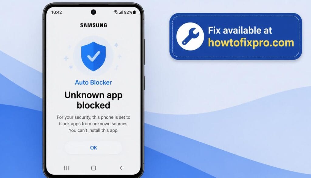 Samsung Auto Blocker blocking APKs error message on a Galaxy phone screen – a common scenario when Samsung Auto Blocker blocking APKs occurs.