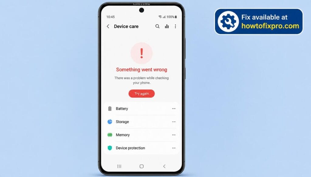 Samsung Device Care not responding error message on a Galaxy smartphone screen, one of the common scenarios when Samsung Device Care not responding occurs.